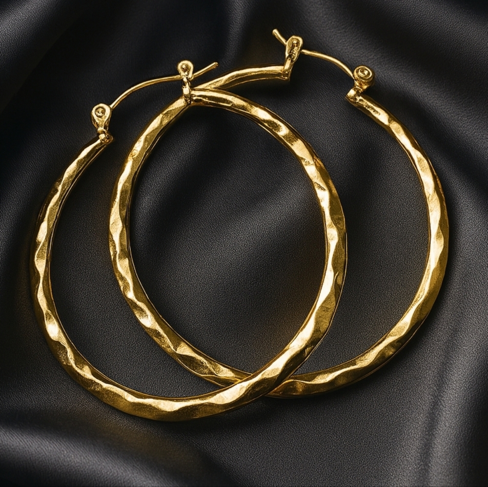Hammered Gold Hoop Earrings, 1.75-inch -  Statement Women's Fashion  Jewelry